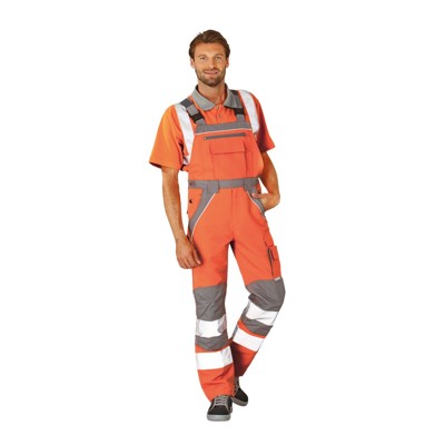 Planam - Warnschutz-Latzhose warnorange/zinkgrau, Größe 24