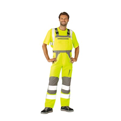 Planam - Warnschutz-Latzhose warngelb/zinkgrau, Größe 28