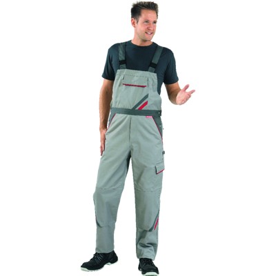 Planam - Latzhose 2331 zink/schiefer/rot, Größe 60