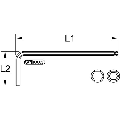 KSTOOLS® - Kugelkopf-Innensechskant-Winkelstiftschlüssel phosphatiert, lang, 9/64''