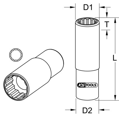 KSTOOLS® - 3/8" CHROMEplus 12-kant-Stecknuss, lang, 6mm