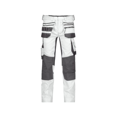 Dassy® - Flux Painters Malerhose mit Stretch, Holstertaschen und Kniepolstertaschen, weiß/anthrazit, Schrittlänge Minus, Größe 48