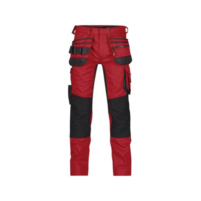 Dassy® - FLUX Arbeitshose mit Stretch, Holstertaschen und Kniepolstertaschen, rot/schwarz, Schrittlänge Plus, Größe 58