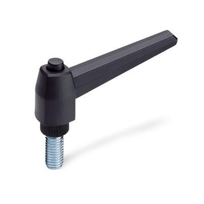 Ganter Norm® - 503-80-M12-60-SW Verstellbare Klemmhebel mit Ausrastknopf, Kunststoff, Gewindestift Stahl