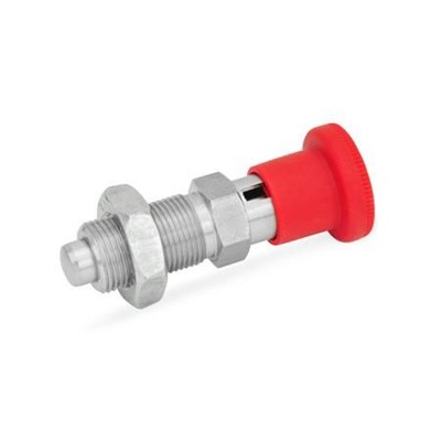 Ganter Norm® - 817-8-12-CK-NI-RT Edelstahl-Rastbolzen mit rotem Knopf