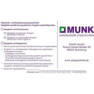 MUNK Günzburger Steigtechnik - Kennzeichnungsschild Fallschutz Steigleiter