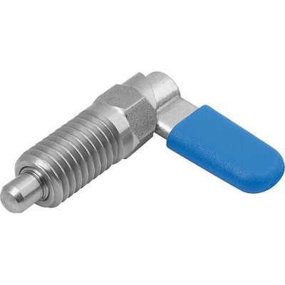 KIPP - SPERRRIEGEL MIT SECHSKANT, D=4, M10, SW1=10, FORM:C, MIT KAPPE, OHNE MUTTER, EDELSTAHL BLANK, KOMP:THERMOPLAST BLAU