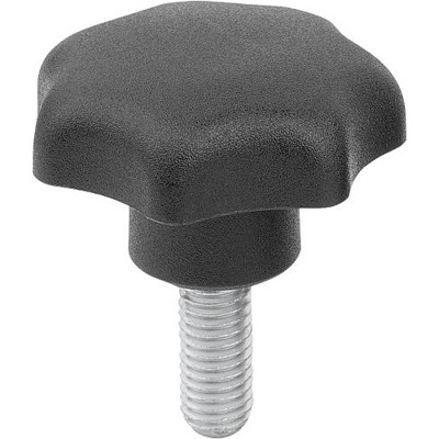 KIPP - STERNGRIFF DIN6336 D=M08X50, D1=40, FORM:L, THERMOPLAST SCHWARZ, KOMP:STAHL BLAU-PASSIVIERT
