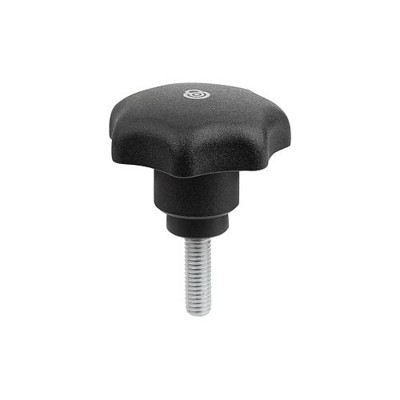 KIPP - STERNGRIFF MIT SICHERHEITSFUNKTION GR.2 D=M05X40 D1=40, THERMOPLAST SCHWARZ RAL9005, KOMP:EDELSTAHL