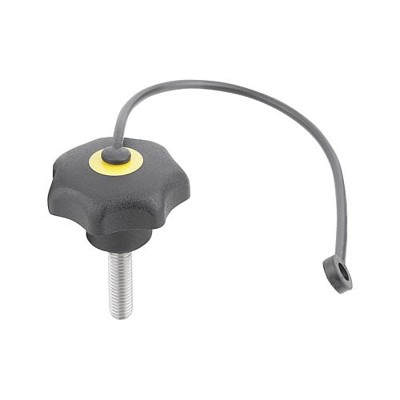 KIPP - STERNGRIFF ÄHNLICH DIN6336 MIT SICHERUNGSBAND D=M10X20, D1=50 H=32, FORM:LS, THERMOPLAST SCHWARZ,