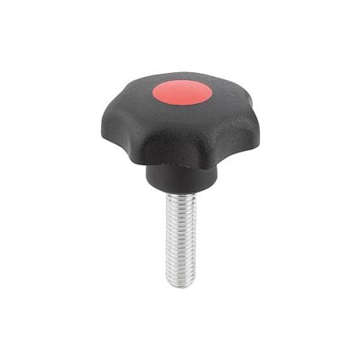 KIPP - STERNGRIFF ÄHNLICH DIN6336 D=M10X45, D1=50, FORM:L, THERMOPLAST SCHWARZ, KOMP:STAHL BLAU-PASSIVIERT, DECKEL:ROT