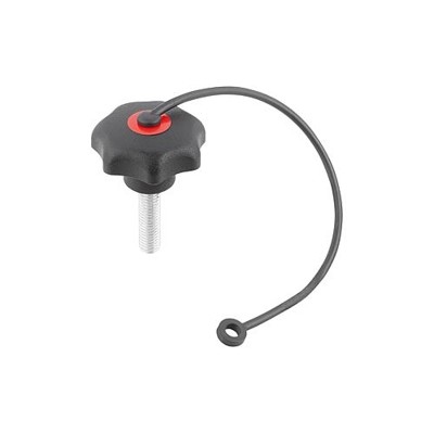 KIPP - STERNGRIFF ÄHNLICH DIN6336 MIT SICHERUNGSBAND D=M08X35, D1=32, FORM:LS, THERMOPLAST SCHWARZ,