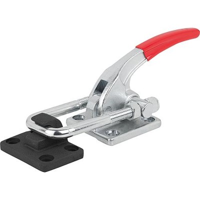KIPP - BÜGELSPANNER HORIZONTAL, SCHWERE AUSFÜHRUNG MIT GEGENHALTER, F1=30000, STAHL VERZINKT, KOMP:KUNSTSTOFF ROT