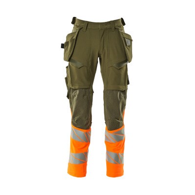 MASCOT® - Hose mit Hängetaschen ACCELERATE SAFE, Moosgrün/hi-vis Orange, Größe 82C64