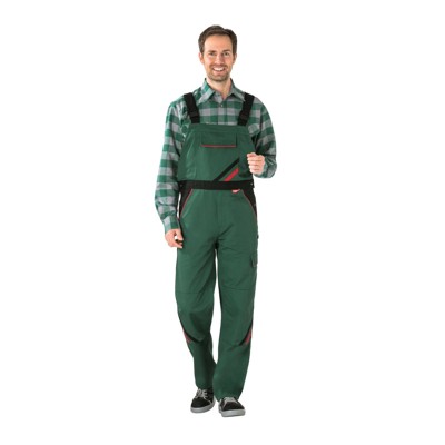Planam - Latzhose 2335 grün/schwarz/rot, Größe 56