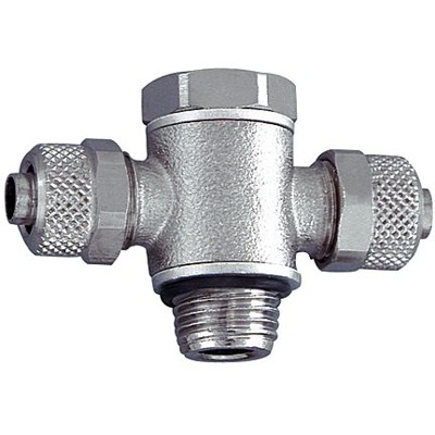 RIEGLER® - T-Schwenkverschraubung, O-Ring, G 3/8" A, Schlauch 6/4, Messing vernickelt