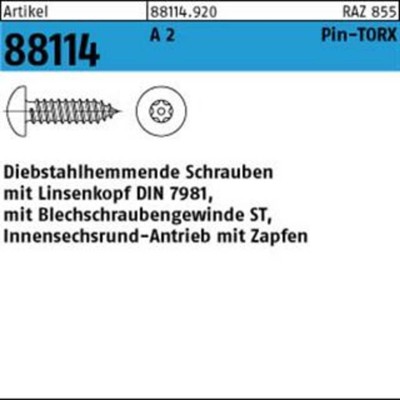 NOBRAND - Sicherheitsschraube, Linsenkopf DIN 7981 ART 88114, 4,2 x 16 mit Pin-TORX T15