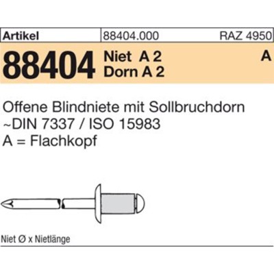 NOBRAND - Blindniete ART 88404 A 2/A 2 FLAKO A 4 x 12 S