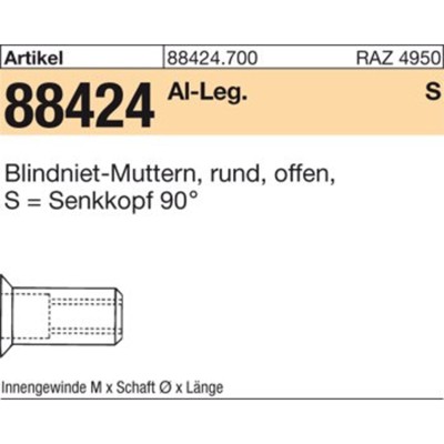 NOBRAND - Blindniet-Muttern ART 88424 Alu-Leg. Seko M 8 / 4,0 - 6,5 S