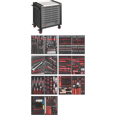 VIGOR® - VIGOR Werkstattwagen Series XD ∙ extratief ∙ Edelstahl-Arbeitsplatte ∙ mit Sortiment ∙ V4481-XD/775 ∙ Anzahl Werkzeuge: 775