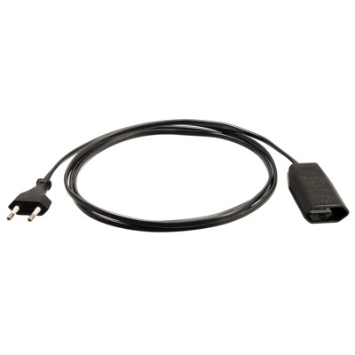 as® Schwabe - Euro-Verlängerung 2m H03VVH2-F2x0,75 schwarz m. Euroflachstecker- und Kupplung, 2,5A, IP20